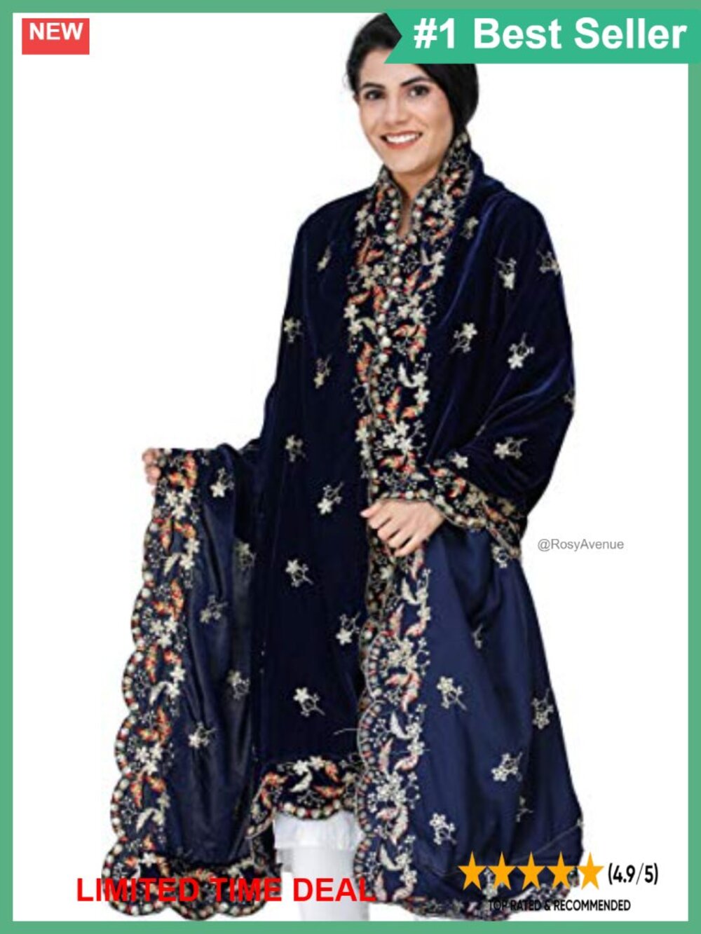 Velvet Embroidered Floral Sequins Ethnic Dupatta Wrap Stole